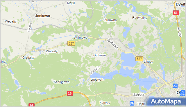 mapa Gutkowo gmina Jonkowo, Gutkowo gmina Jonkowo na mapie Targeo