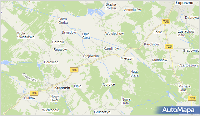 mapa Jakubów gmina Krasocin, Jakubów gmina Krasocin na mapie Targeo