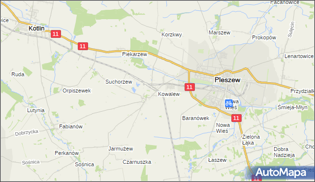 mapa Kowalew gmina Pleszew, Kowalew gmina Pleszew na mapie Targeo