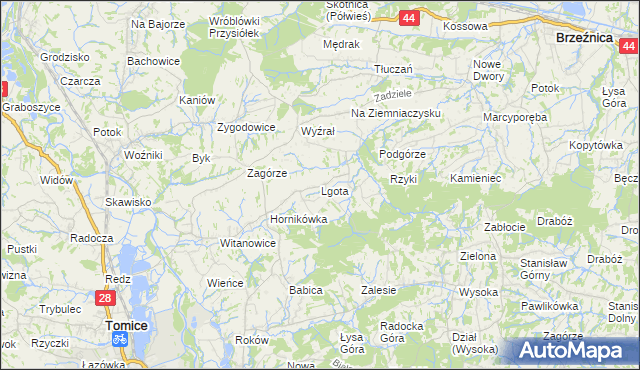mapa Lgota gmina Tomice, Lgota gmina Tomice na mapie Targeo