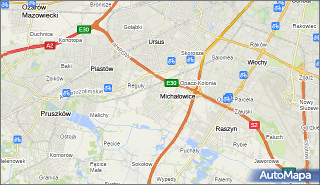 mapa Michałowice powiat pruszkowski, Michałowice powiat pruszkowski na mapie Targeo
