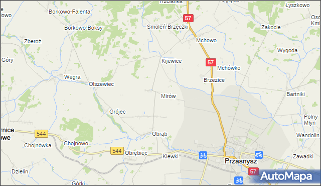 mapa Mirów gmina Przasnysz, Mirów gmina Przasnysz na mapie Targeo