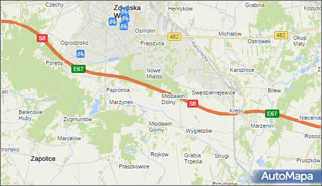 mapa Młodawin Dolny, Młodawin Dolny na mapie Targeo