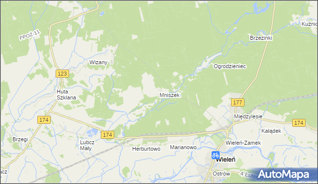 mapa Mniszek gmina Wieleń, Mniszek gmina Wieleń na mapie Targeo