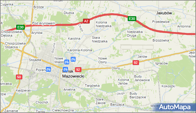 mapa Nowe Osiny, Nowe Osiny na mapie Targeo
