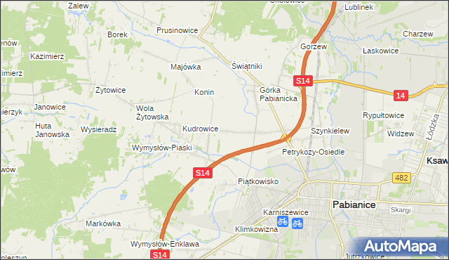 mapa Petrykozy gmina Pabianice, Petrykozy gmina Pabianice na mapie Targeo