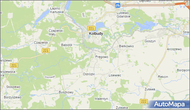 mapa Pręgowo gmina Kolbudy, Pręgowo gmina Kolbudy na mapie Targeo