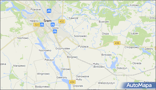 mapa Pysząca gmina Śrem, Pysząca gmina Śrem na mapie Targeo