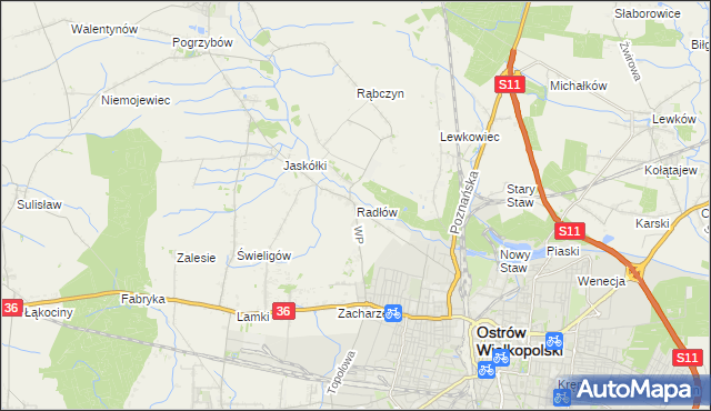 mapa Radłów gmina Raszków, Radłów gmina Raszków na mapie Targeo
