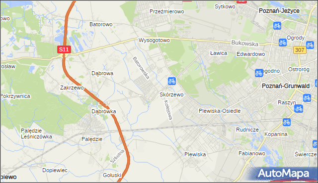 mapa Skórzewo gmina Dopiewo, Skórzewo gmina Dopiewo na mapie Targeo