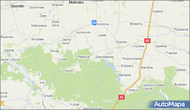 mapa Stanisławów gmina Mokrsko, Stanisławów gmina Mokrsko na mapie Targeo