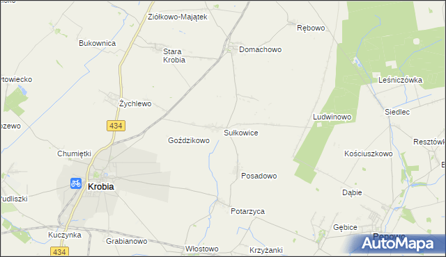 mapa Sułkowice gmina Krobia, Sułkowice gmina Krobia na mapie Targeo