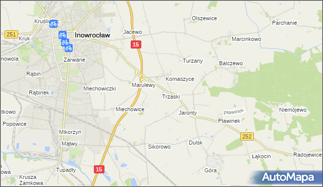 mapa Trzaski gmina Inowrocław, Trzaski gmina Inowrocław na mapie Targeo