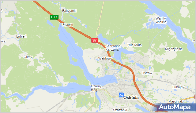 mapa Wałdowo gmina Ostróda, Wałdowo gmina Ostróda na mapie Targeo