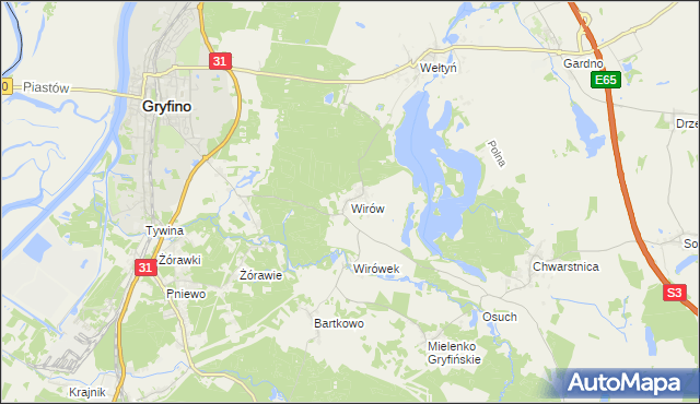 mapa Wirów gmina Gryfino, Wirów gmina Gryfino na mapie Targeo