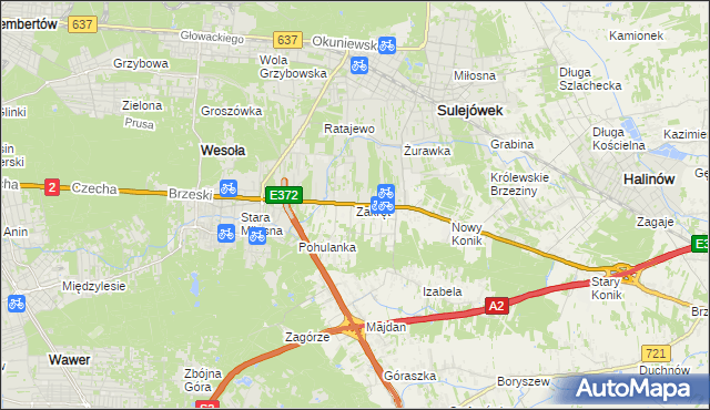 mapa Zakręt gmina Wiązowna, Zakręt gmina Wiązowna na mapie Targeo