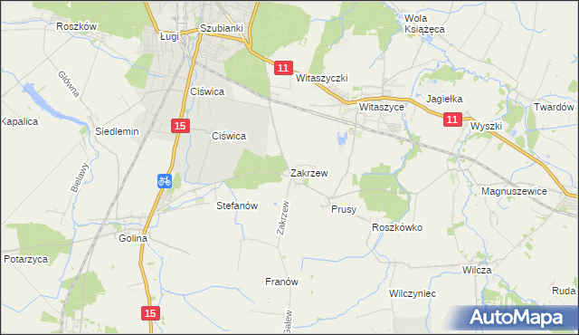 mapa Zakrzew gmina Jarocin, Zakrzew gmina Jarocin na mapie Targeo