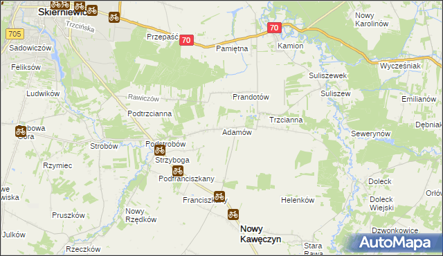 mapa Adamów gmina Nowy Kawęczyn, Adamów gmina Nowy Kawęczyn na mapie Targeo