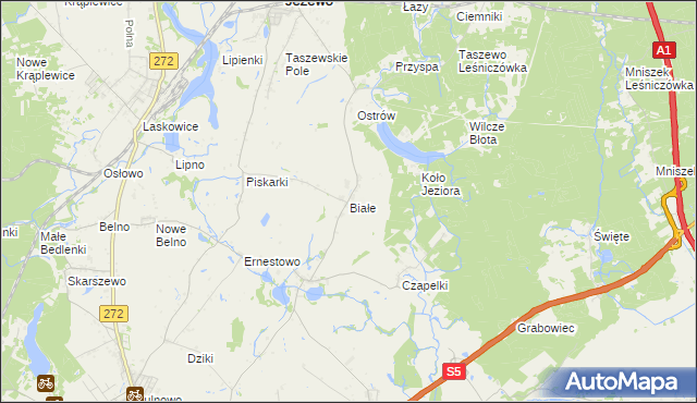 mapa Białe gmina Jeżewo, Białe gmina Jeżewo na mapie Targeo