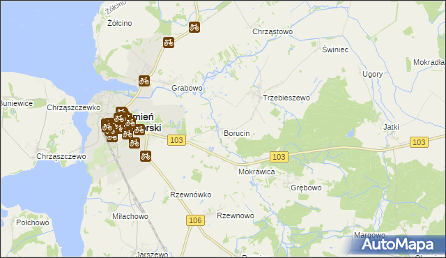 mapa Borucin gmina Kamień Pomorski, Borucin gmina Kamień Pomorski na mapie Targeo