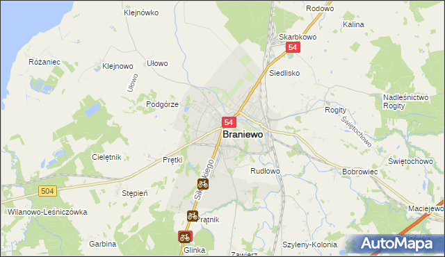 mapa Braniewo, Braniewo na mapie Targeo