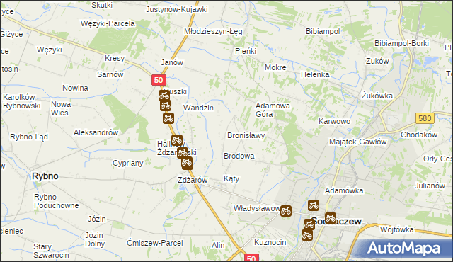 mapa Bronisławy gmina Sochaczew, Bronisławy gmina Sochaczew na mapie Targeo