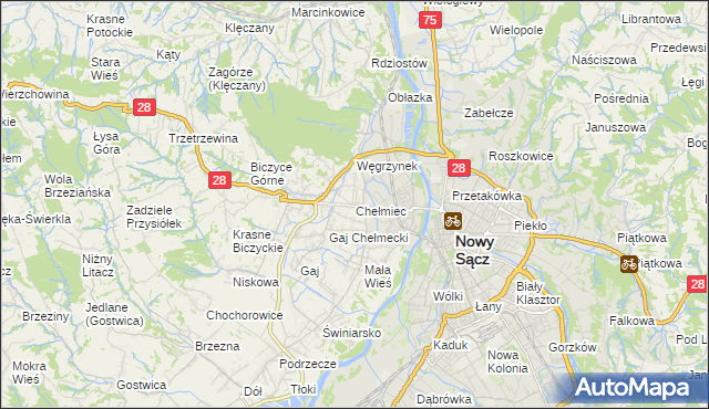 mapa Chełmiec powiat nowosądecki, Chełmiec powiat nowosądecki na mapie Targeo