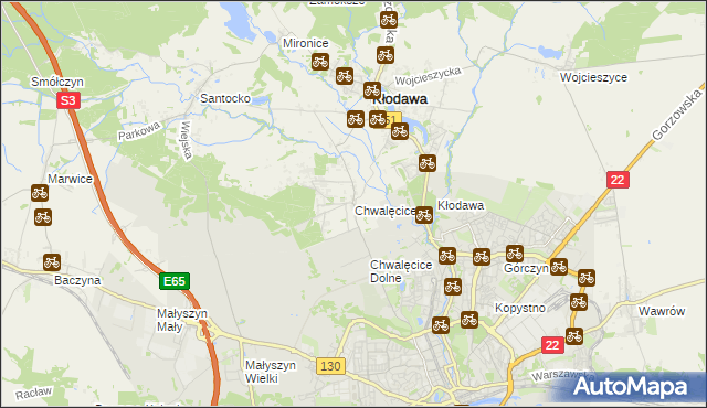 mapa Chwalęcice gmina Kłodawa, Chwalęcice gmina Kłodawa na mapie Targeo