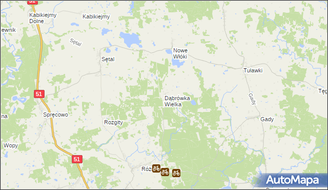 mapa Dąbrówka Wielka gmina Dywity, Dąbrówka Wielka gmina Dywity na mapie Targeo