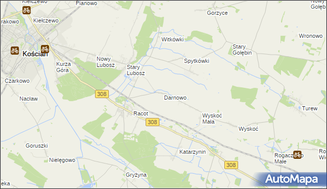 mapa Darnowo gmina Kościan, Darnowo gmina Kościan na mapie Targeo