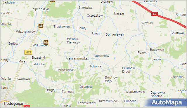 mapa Domaniew gmina Dalików, Domaniew gmina Dalików na mapie Targeo