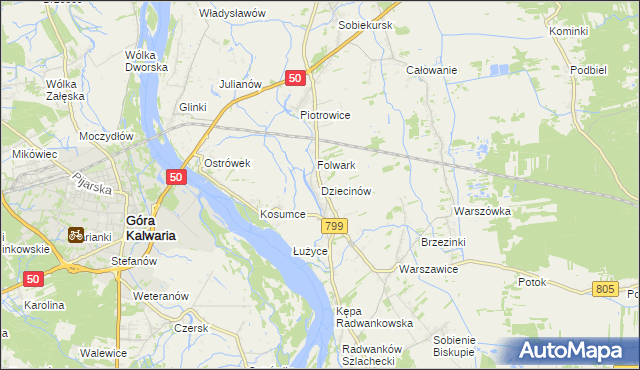 mapa Dziecinów gmina Sobienie-Jeziory, Dziecinów gmina Sobienie-Jeziory na mapie Targeo