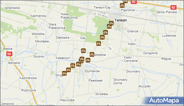 mapa Elżbietów gmina Teresin, Elżbietów gmina Teresin na mapie Targeo