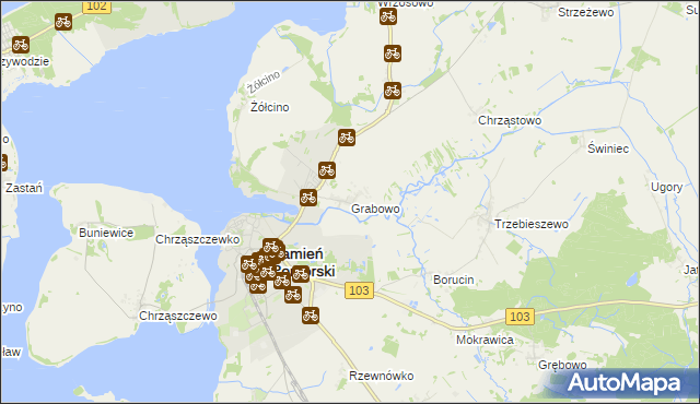 mapa Grabowo gmina Kamień Pomorski, Grabowo gmina Kamień Pomorski na mapie Targeo