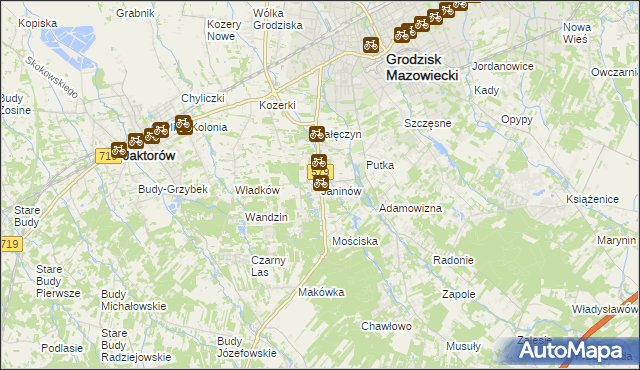 mapa Janinów gmina Grodzisk Mazowiecki, Janinów gmina Grodzisk Mazowiecki na mapie Targeo