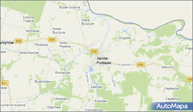 mapa Janów Podlaski, Janów Podlaski na mapie Targeo