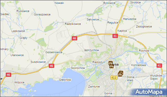 mapa Jędrzychów gmina Nysa, Jędrzychów gmina Nysa na mapie Targeo