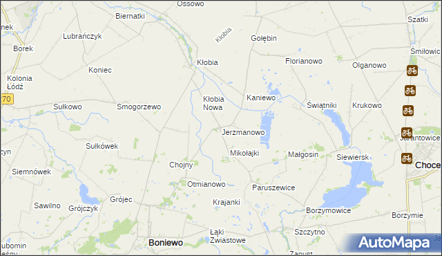 mapa Jerzmanowo gmina Boniewo, Jerzmanowo gmina Boniewo na mapie Targeo