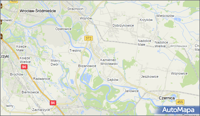 mapa Kamieniec Wrocławski, Kamieniec Wrocławski na mapie Targeo