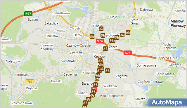 mapa Kielc, Kielce na mapie Targeo