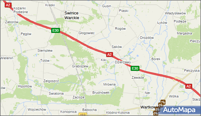 mapa Kiki gmina Wartkowice, Kiki gmina Wartkowice na mapie Targeo