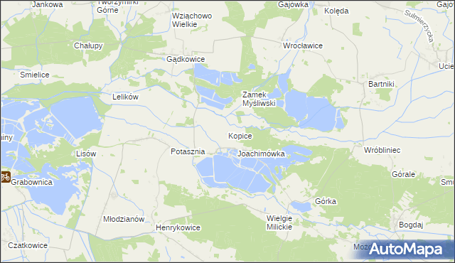 mapa Kopice gmina Milicz, Kopice gmina Milicz na mapie Targeo