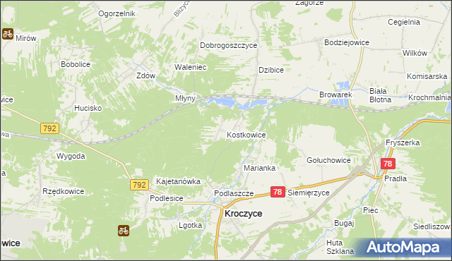 mapa Kostkowice gmina Kroczyce, Kostkowice gmina Kroczyce na mapie Targeo