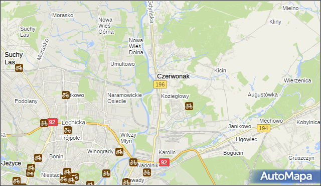 mapa Koziegłowy gmina Czerwonak, Koziegłowy gmina Czerwonak na mapie Targeo