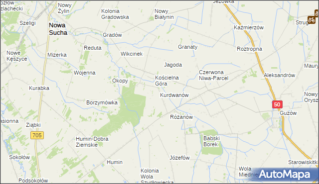 mapa Kurdwanów gmina Nowa Sucha, Kurdwanów gmina Nowa Sucha na mapie Targeo