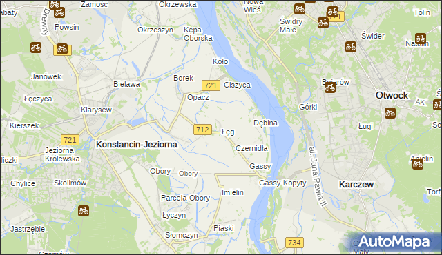 mapa Łęg gmina Konstancin-Jeziorna, Łęg gmina Konstancin-Jeziorna na mapie Targeo