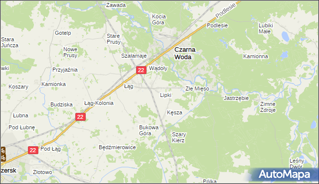 mapa Lipki gmina Czersk, Lipki gmina Czersk na mapie Targeo