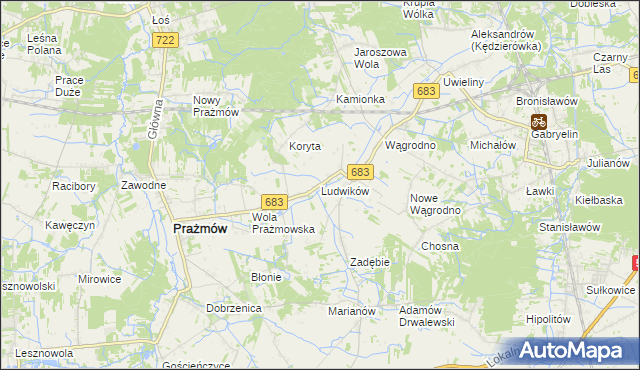 mapa Ludwików gmina Prażmów, Ludwików gmina Prażmów na mapie Targeo