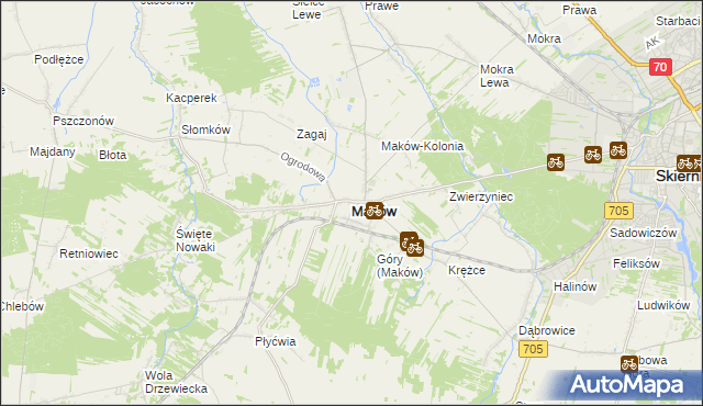mapa Maków powiat skierniewicki, Maków powiat skierniewicki na mapie Targeo