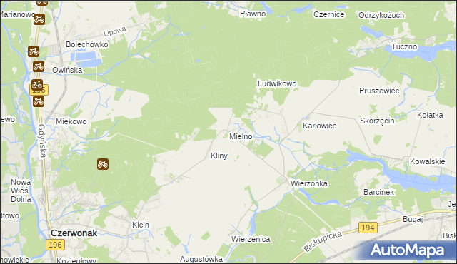 mapa Mielno gmina Czerwonak, Mielno gmina Czerwonak na mapie Targeo